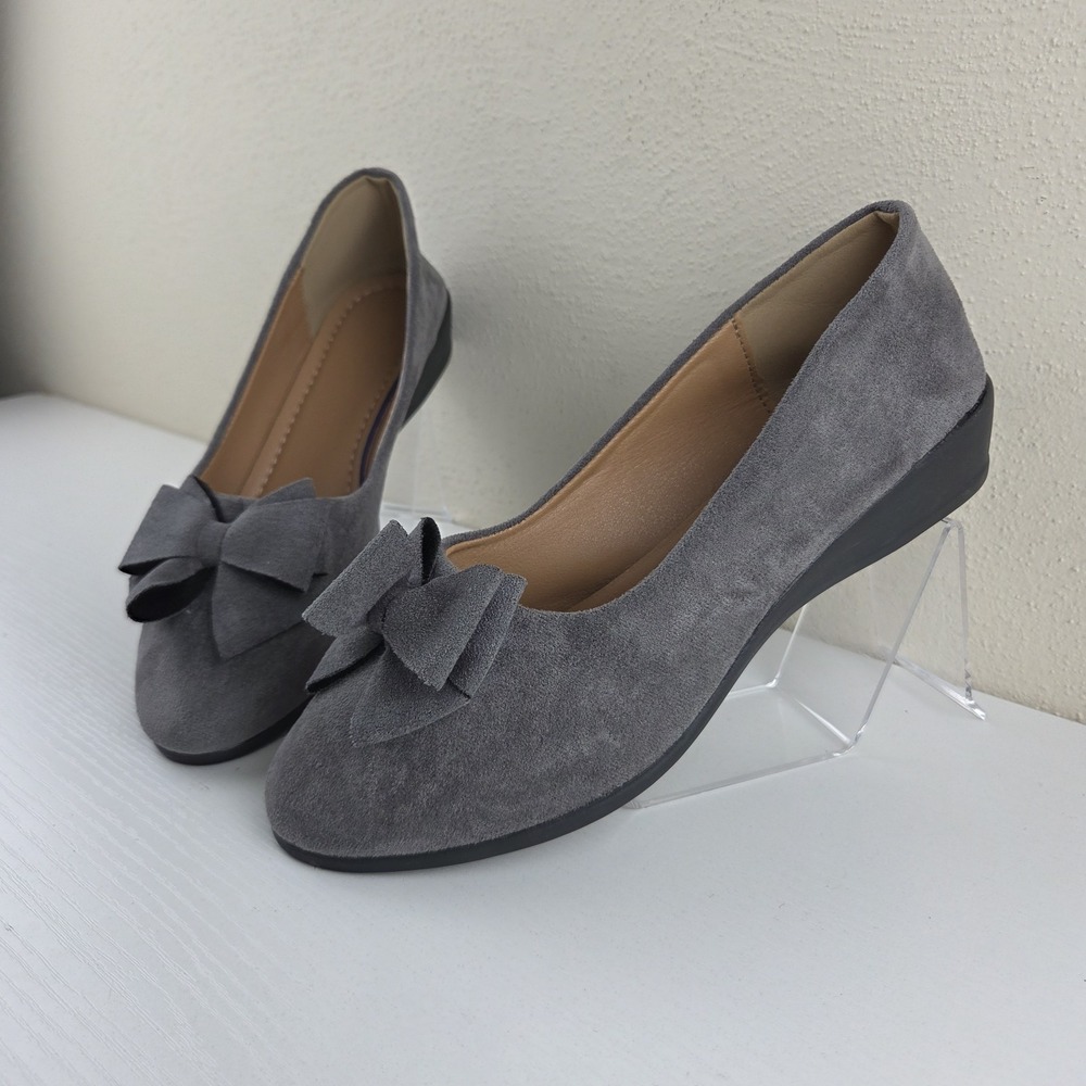 Bowknot Retro Elegant Faux Suede Casual Round Toe Low-Heel Flats Wmns US 9.5-10